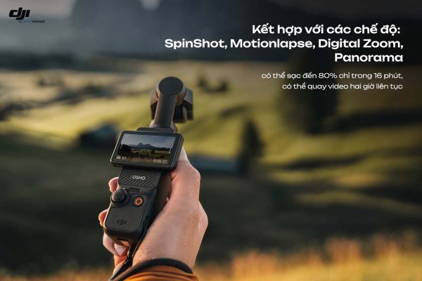 DJI Pocket 3 được tích hợp khả năng sạc nhanh gấp 3 lần thông thường, dung lượng pin 1300mAh