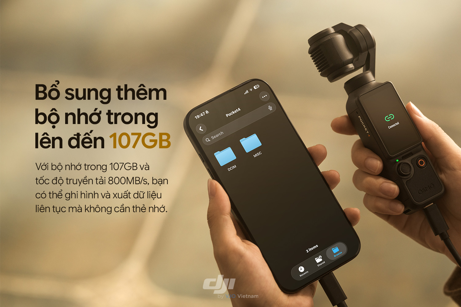 DJI Osmo Pocket 4 được nâng cấp bộ nhớ trong lên đến 107GB