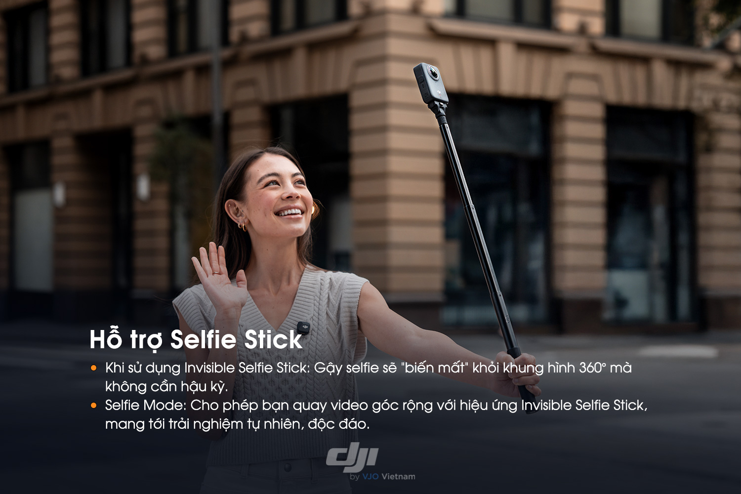 Gắn Invisible Selfie Stick, Osmo 360 tự ẩn khỏi khung hình